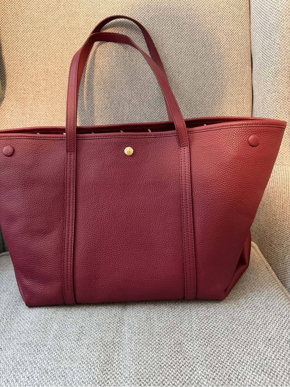 Talbots Burgundy Leather Tote with Gold Snap